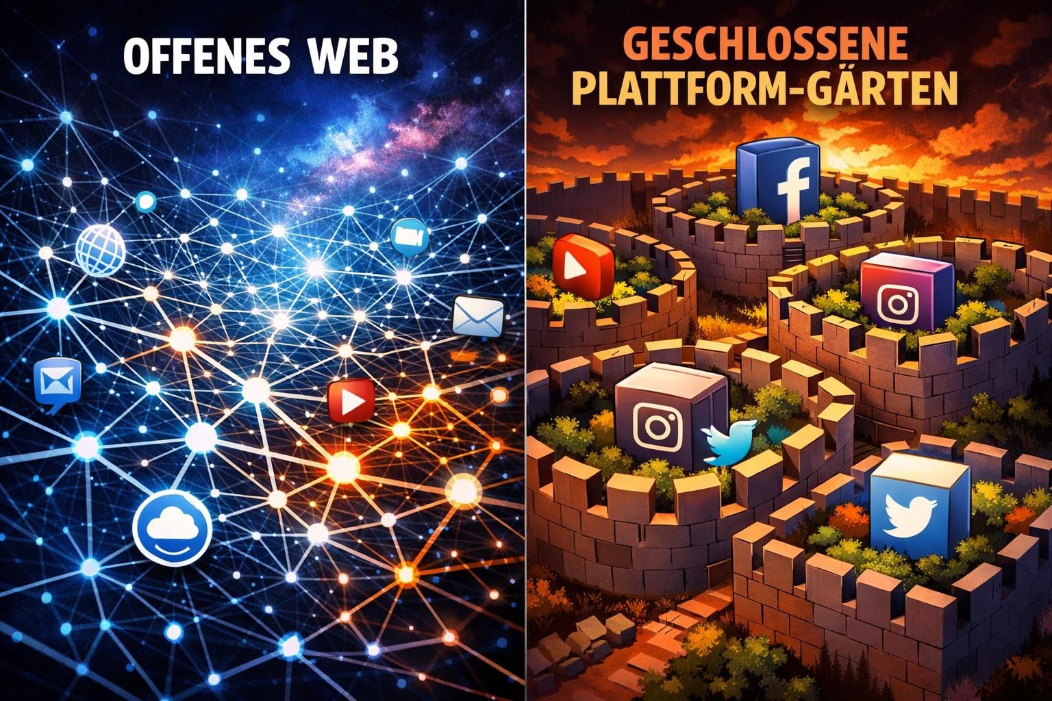 untersucht, ob geschlossene plattform-ökosysteme das offene web verdrängen und welche auswirkungen dies auf die zukunft des internets hat.